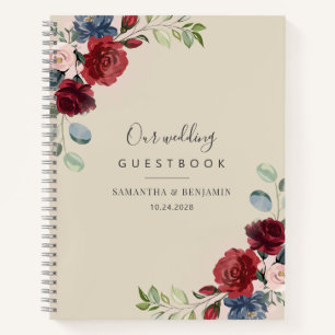 Floral Burgundy Hochzeit im Herbst Gästebuch Notizbuch