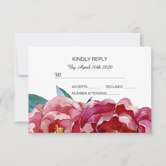 Floral Burgundy Marsala Peony RSVP-Karten RSVP Karte (Vorderseite)