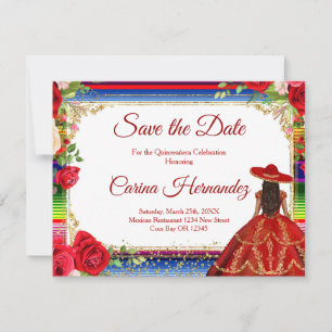Floral Burgundy Mexican Save the Date Card Dankeskarte