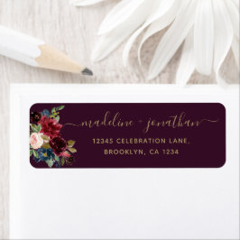 Floral Burgundy Navy Blue Plum Gold Script