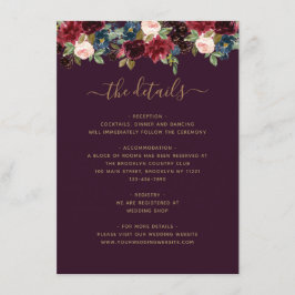 Floral Burgundy Navy Blue Plum Jewel Tone Wedding Begleitkarte