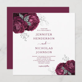 Floral Burgundy Peonies Elegante Hochzeit Einladung
