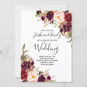 Floral Burgundy Peony Boho Einladung zur Hochzeit