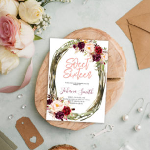 Floral Burgundy Pink 16 . Geburtstag 16. Geburtsta Einladung