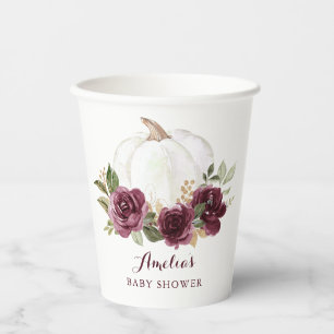 Floral Burgundy Pumpkin Fall Babydusche Pappbecher