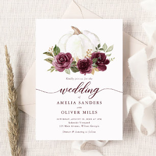 Floral Burgundy Pumpkin Fall Greenerity Wedding Einladung