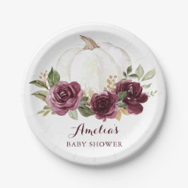 Floral Burgundy Pumpkin Marsala Baby Shower Fall Pappteller