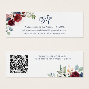 Floral Burgundy QR Code Script Wedding RSVP Card