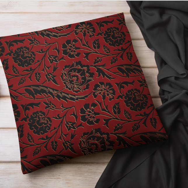 Floral Burgundy Red Black Blume Bohemisch Damask Kissen (Von Creator hochgeladen)