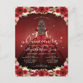 Floral Burgundy Red Gold Glam Prinzessin Quinceane Postkarte