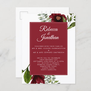 Floral Burgundy Red Wedding Einladungspostkarte