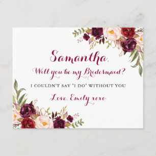 Floral Burgundy Red wird meine Bridesmaid Card sei Einladung