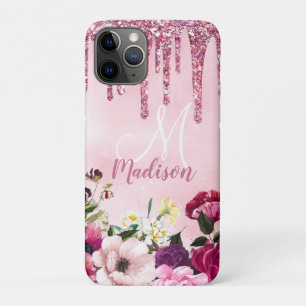 Floral Burgundy rosa Tropfrösche Glitzer Monogramm Case-Mate iPhone Hülle