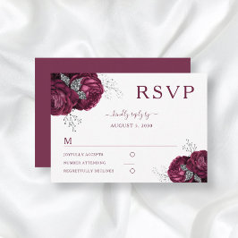 Floral Burgundy Rose Elegante Wedding RSVP Card Karte