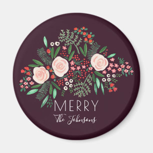 Floral Burgundy Roter Weihnachtsfeiertag Magnet