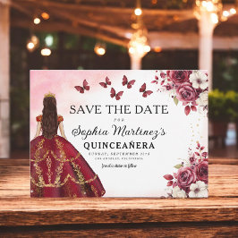 Floral Burgundy Save the Date Geburtstag Quinceane