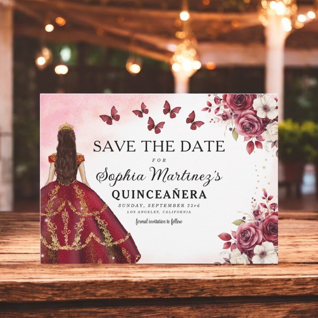 Floral Burgundy Save the Date Geburtstag Quinceane (Von Creator hochgeladen)