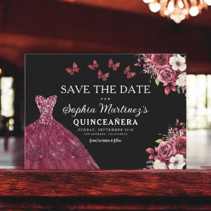 Floral Burgundy Save the Date Geburtstag Quinceane