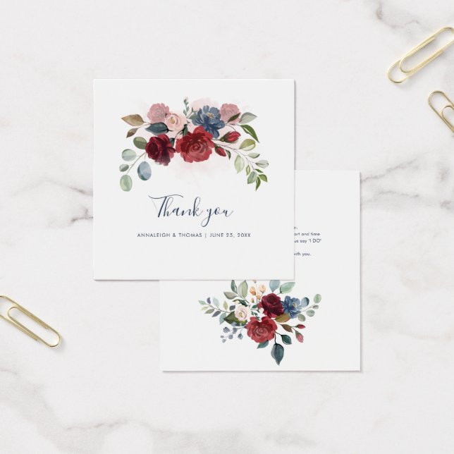Floral Burgundy Script Wedding Danke Karte (Büro)