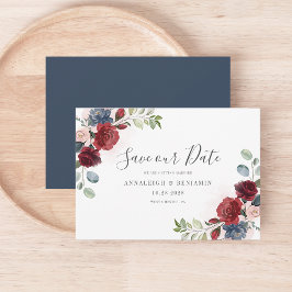 Floral Burgundy Watercolor Botanical Dusty Blue Save The Date