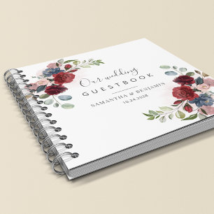 Floral Burgundy Watercolor Hochzeit im Herbst Gäst Notizbuch