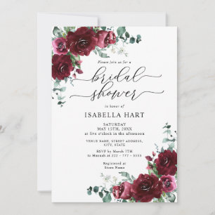 Floral Burgundy Watercolor Marsala Brautparty Einladung