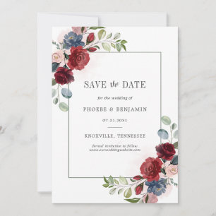 Floral Burgundy Watercolor Save The Date