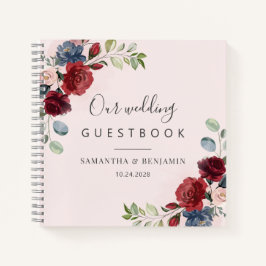Floral Burgundy Watercolor Wedding Guest Book Notizbuch