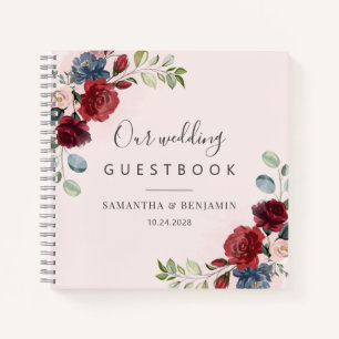 Floral Burgundy Watercolor Wedding Guest Book Notizbuch