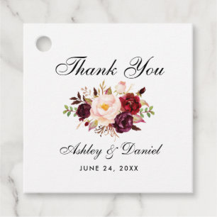 Floral Burgundy Watercolor Wedding Vielen Dank Geschenkanhänger