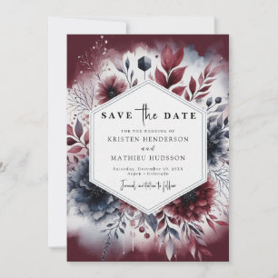 Floral Burgundy Wedding Save The Date