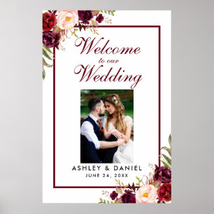 Floral Burgundy Wedding Welcome Foto Poster