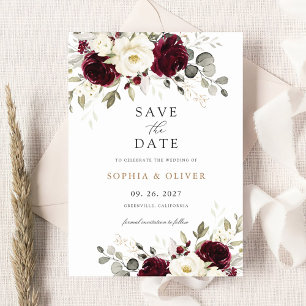 Floral Burgundy Weiße Grüne Gold Save the Date Einladung