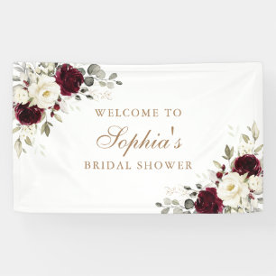 Floral Burgundy White Greenery Gold Brautparty Banner