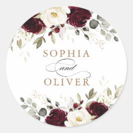 Floral Burgundy White Greenery Gold Umschlag Aufkl Runder Aufkleber