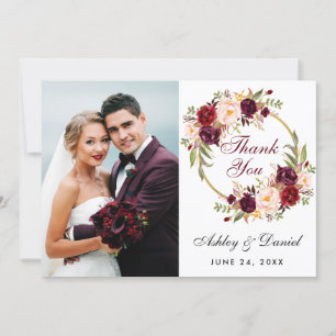 Floral Burgundy Wreath Wedding Foto Dankcard Dankeskarte