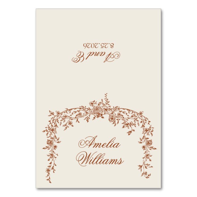 Floral Burnt Orange Beige Boho Terracotta Wedding Tischnummer (Vorderseite)