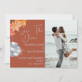 Floral Burnt Orange Disco Save the Date Hochzeit