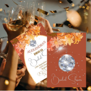 Floral Burnt Orange Silver Disco Brautparty Einladung