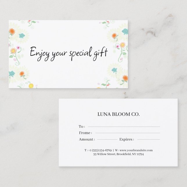 Floral Business Gift Certificate Card Visitenkarte (Vorne/Hinten)