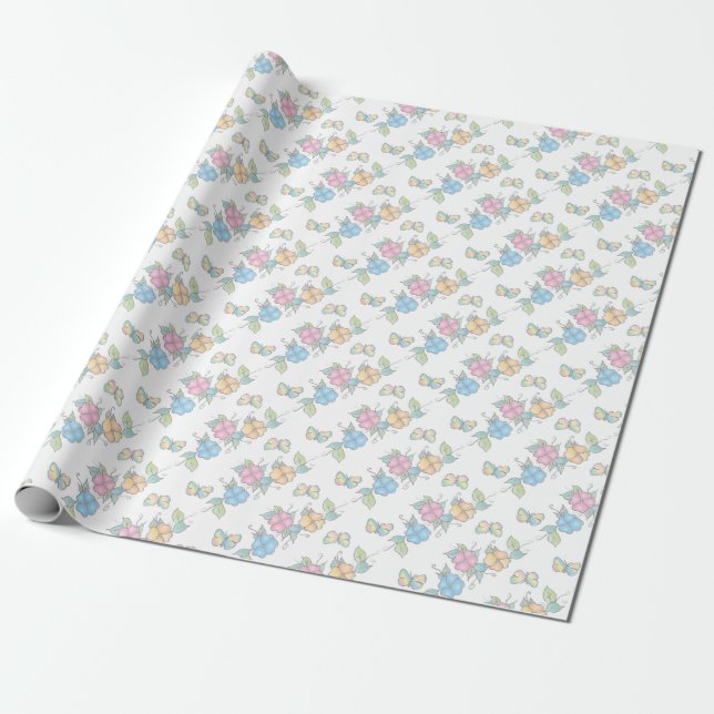 Floral Butterfisch Wasserfarbe Geschenkpapier (Ungerollt)