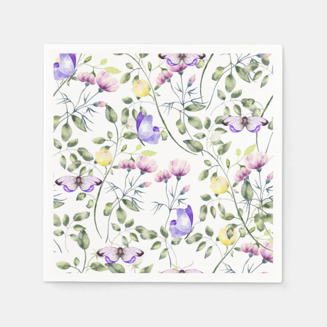 Floral Butterfische Aquarellfarbe Lila Serviette (Vorderseite)