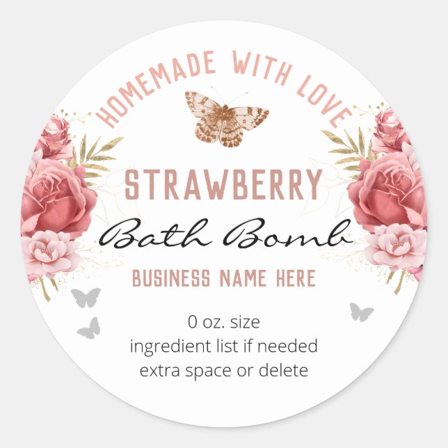 Floral Butterfliegen Custom Business Bath Bomb Runder Aufkleber (Vorderseite)