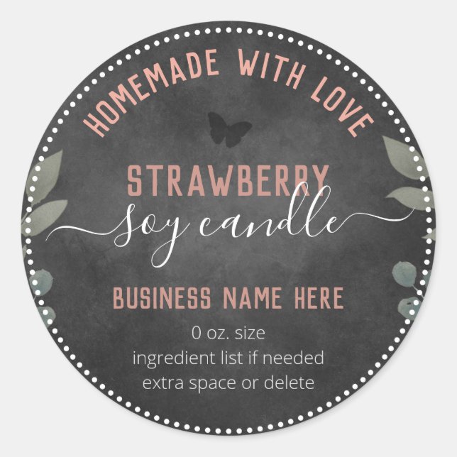 Floral Butterfliegen Custom Business Candle Runder Aufkleber (Vorderseite)