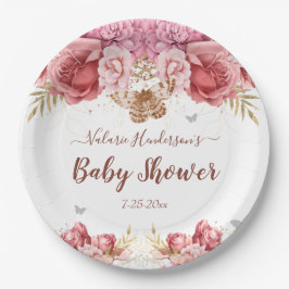 Floral Butterfliegen Pink Baby Dusche Pappteller