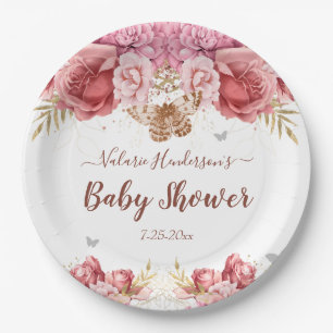 Floral Butterfliegen Pink Baby Dusche Pappteller