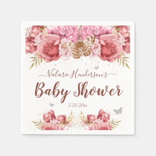 Floral Butterfliegen Pink Baby Dusche Serviette