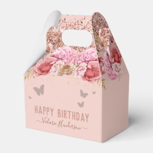 Floral Butterfliegen Pink Happy Birthday Geschenkschachtel