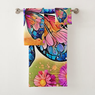 Floral Butterfly Art Design Badhandtuch Set