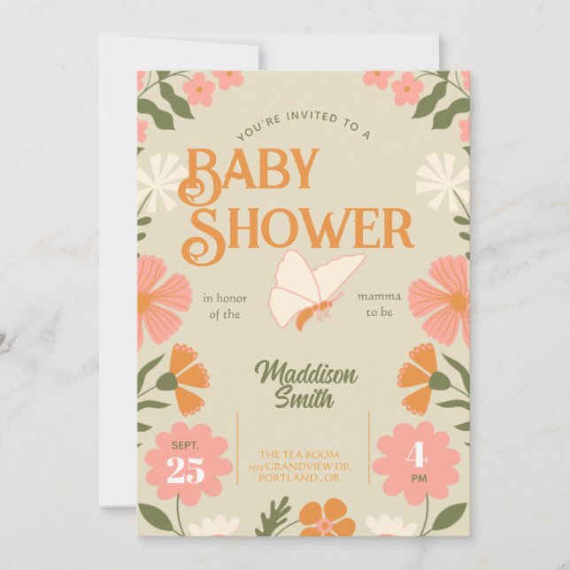 Floral Butterfly Baby Shower Invitation (Vorderseite)